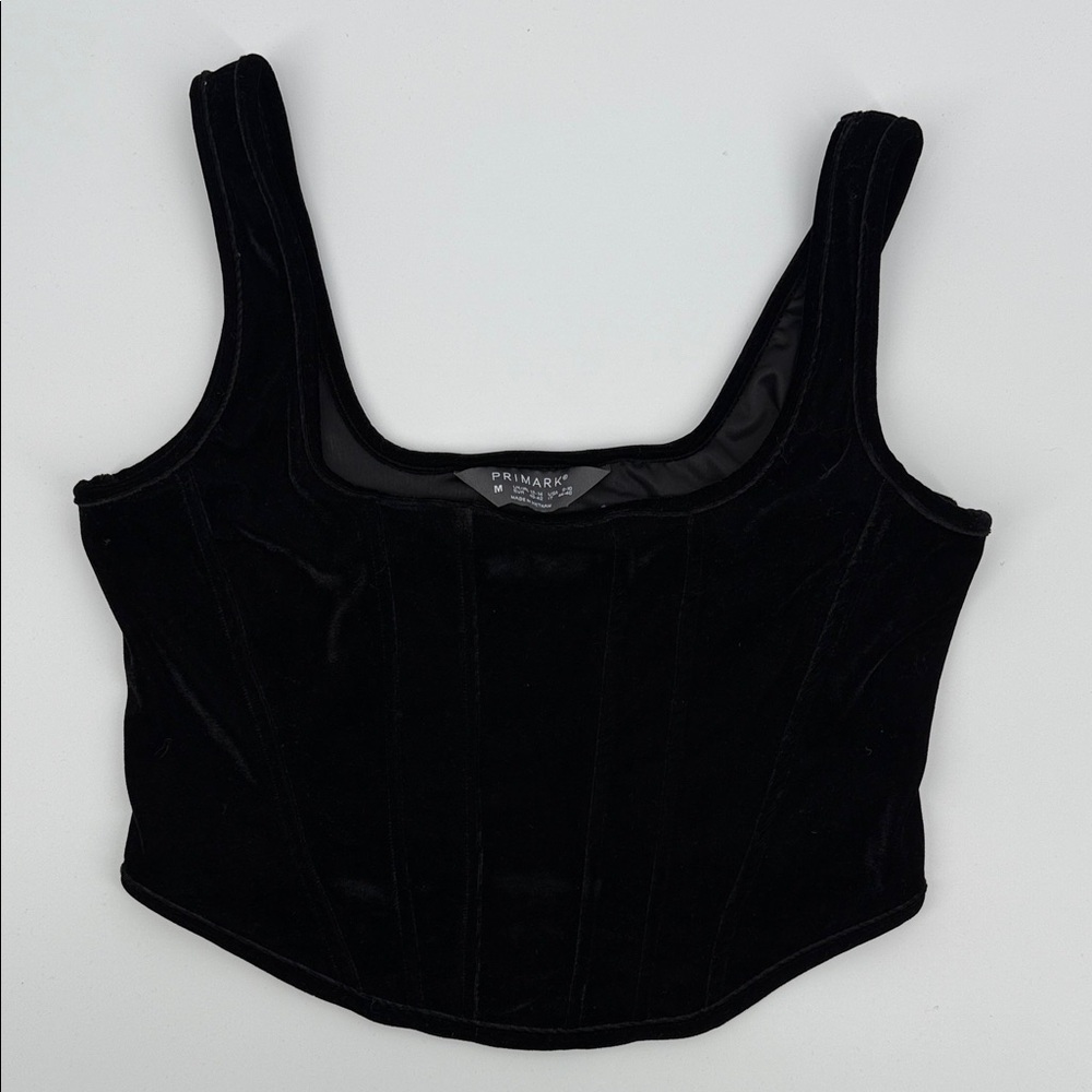 Primark Black Corset Style Velvet Crop Top Milkmaid Medieval Faire